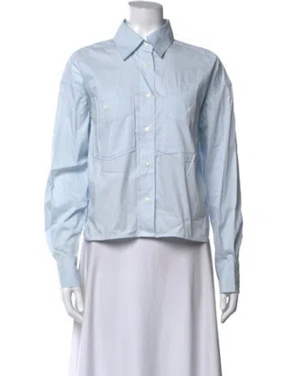 Pre-owned Closed Striped Long Sleeve Button-up Top In Blue