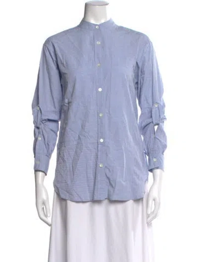 Pre-owned Closed Striped Long Sleeve Button-up Top In Blue