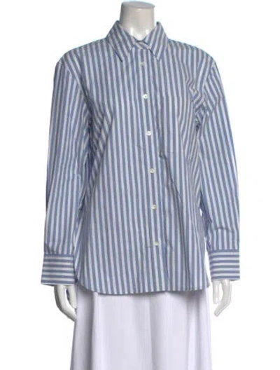 Pre-owned Closed Striped Long Sleeve Button-up Top In Blue