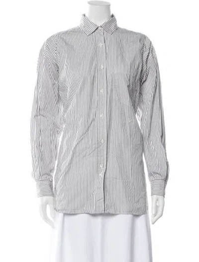 Pre-owned Closed Striped Long Sleeve Button-up Top In Blue/white