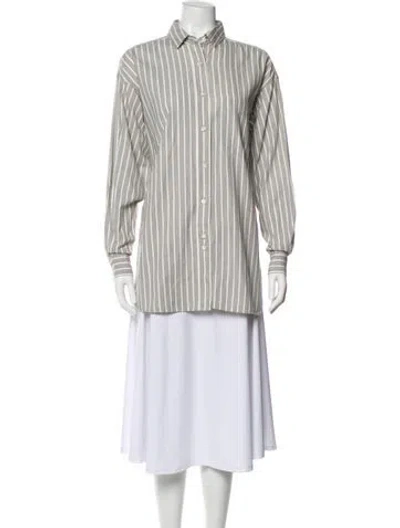 Pre-owned Closed Striped Long Sleeve Button-up Top In Gray