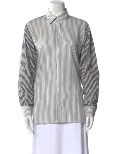 Pre-owned Closed Striped Long Sleeve Button-up Top In Gray