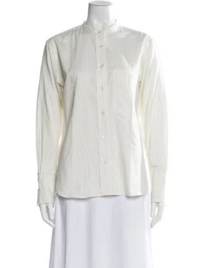 Pre-owned Closed Striped Long Sleeve Button-up Top In Neutral