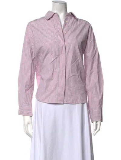 Pre-owned Closed Striped Long Sleeve Button-up Top In Pink
