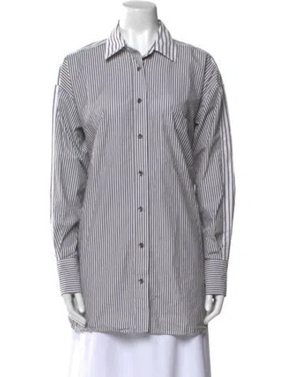 Pre-owned Closed Striped Long Sleeve Button-up Top In White