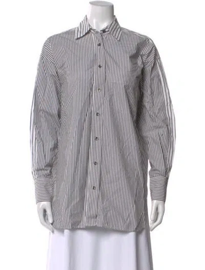 Pre-owned Closed Striped Long Sleeve Button-up Top In White