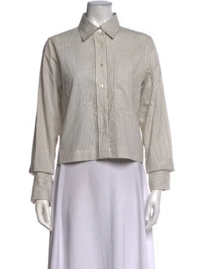 Pre-owned Closed Striped Long Sleeve Button-up Top In White
