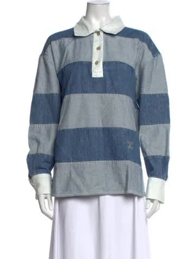 Pre-owned Closed Striped Long Sleeve Polo In Blue