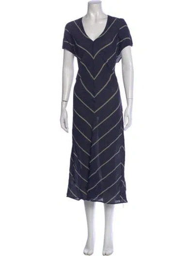 Pre-owned Closed Striped Midi Length Dress In Blue