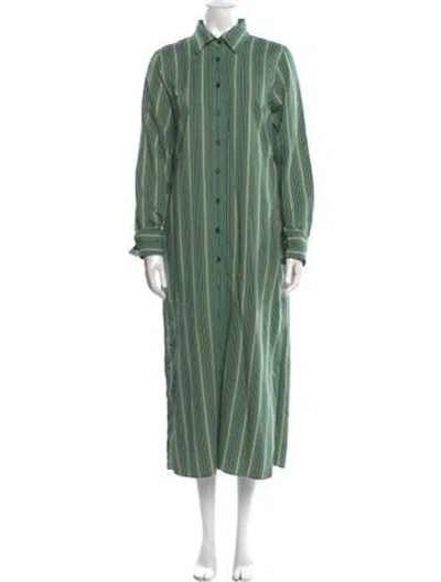 Pre-owned Closed Striped Midi Length Dress In Green