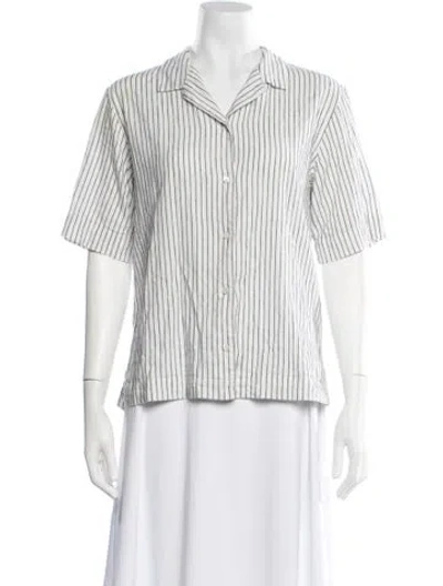 Pre-owned Closed Striped Short Sleeve Button-up Top In White
