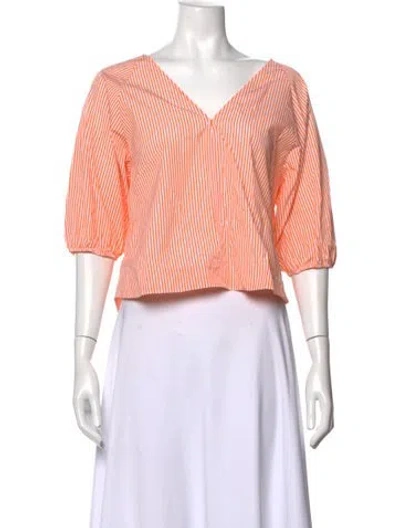 Pre-owned Closed Striped V-neck Top In Orange