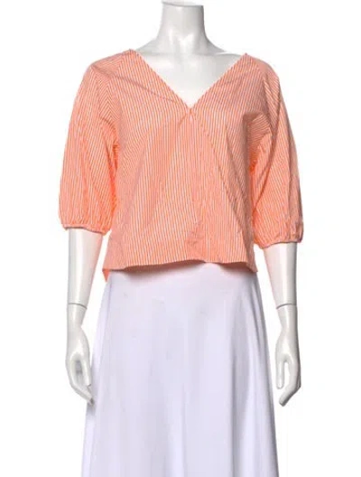 Pre-owned Closed Striped V-neck Top In Orange