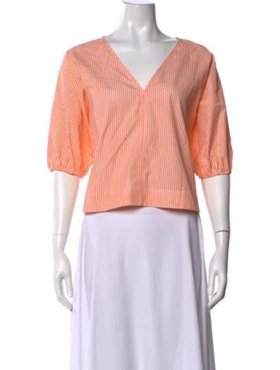 Pre-owned Closed Striped V-neck Top W/ Tags In Orange