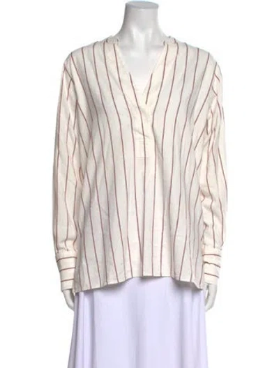 Pre-owned Closed Striped V-neck Tunic In White