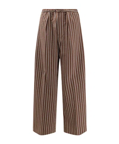 Closed Striped Wide-leg Pants In Brown
