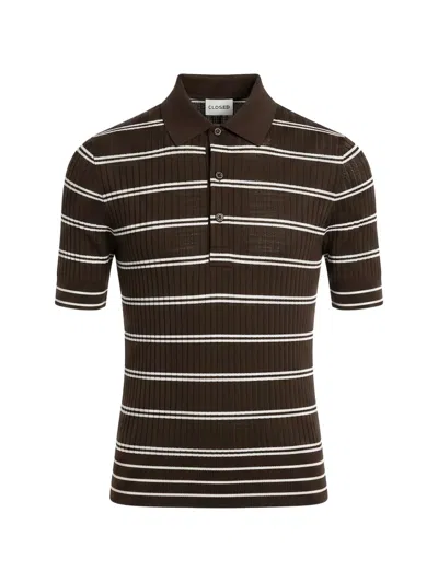 Closed Striped Wool Polo Shirt In Brown