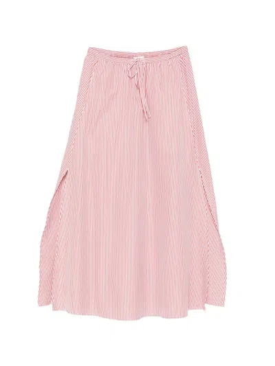 Closed Striped-pattern Drawstring-waist Midi Skirt In Pink
