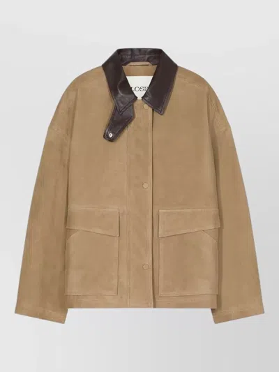 Closed Suede Blazer Boxy Cut Leather Collar In Brown