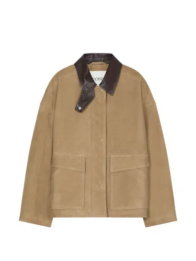Closed Suede Leather Jacket In Brown
