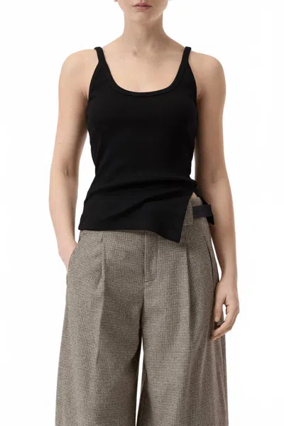 Closed Tank Top With Slit In Black