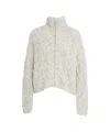 Closed Textured Cable Knit Cardigan With High Collar And Front Zipper In Gray