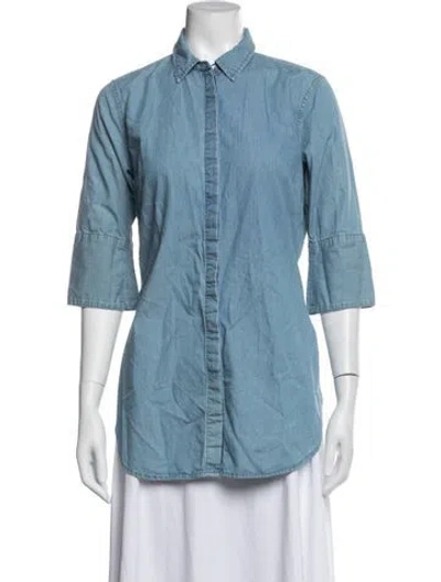 Pre-owned Closed Three-quarter Sleeve Button-up Top In Blue
