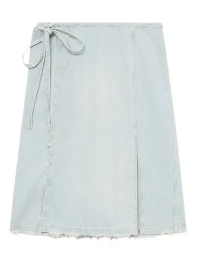 Closed Tie-front Frayed Denim Skirt In Blue