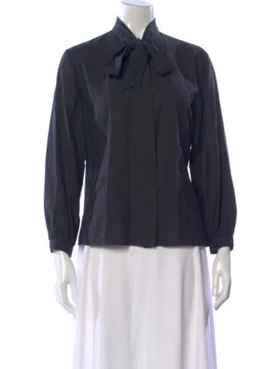 Pre-owned Closed Tie Neck Long Sleeve Blouse In Blue
