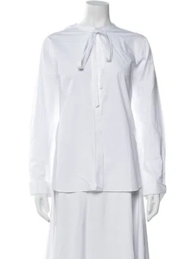 Pre-owned Closed Tie Neck Long Sleeve Top W/ Tags In White