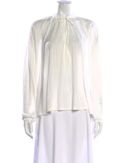 Pre-owned Closed Tie Neck Long Sleeve Top In White