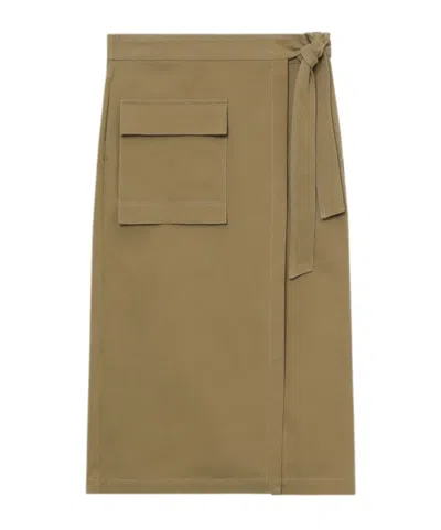 Closed Tie-fastening Cotton Midi Skirt In Green