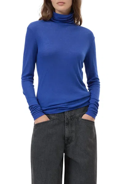 Closed Turtle Neck Long Sleeve Top In Galaxy Blue In Multi