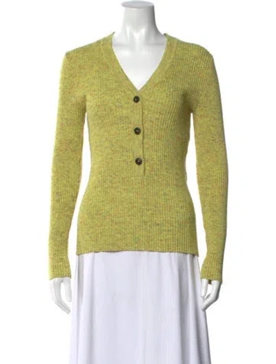 Pre-owned Closed Tweed Pattern V-neck Sweater In Yellow