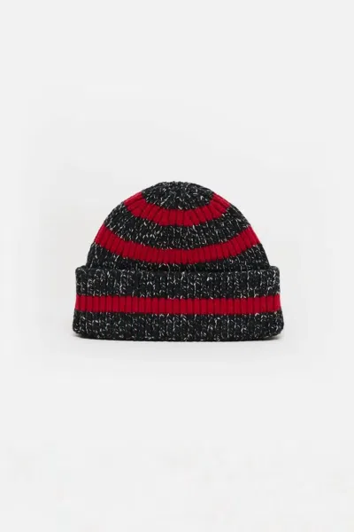 Closed Unisex Wool Blend Beanie In Charcoal & Red Stripe In Black