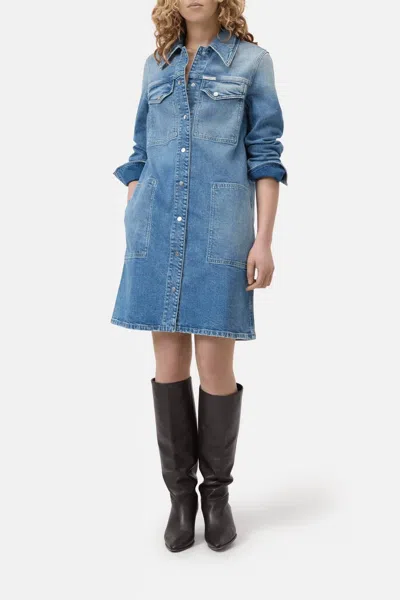 Closed Utility Denim Dress In Mid Blue