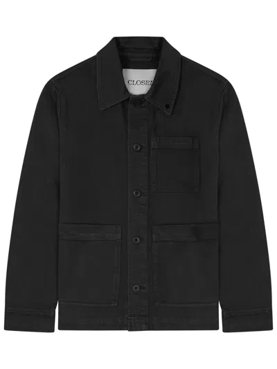 Closed Collared Jacket Chest Pocket Long Sleeves In Black