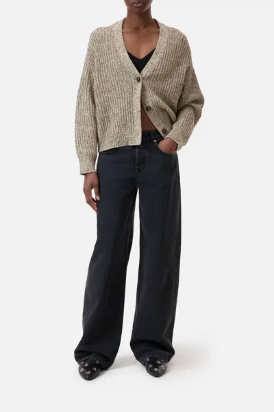 Closed V Cardigan Long Sleeve In Desert Beige In Gray