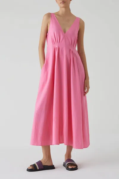 Closed V-neck Dart Dress In Pink Lilies