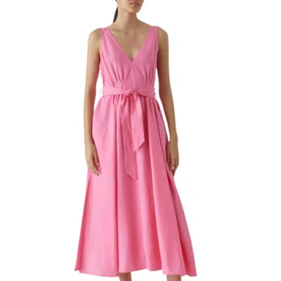 Closed V-neck Dart Dress In Pink Lillies