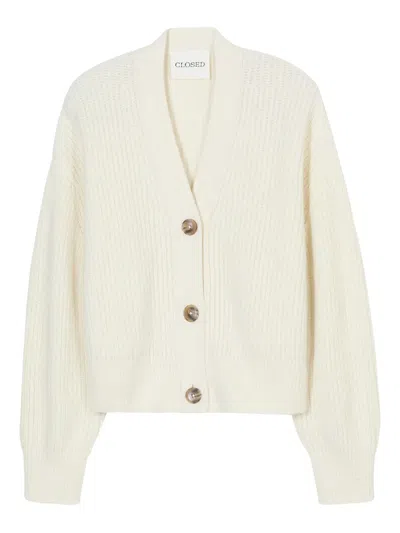 Closed V-neck Ribbed Cardigan In Neutral