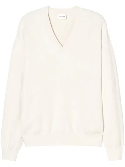 Closed V-neck Sweater In 白色