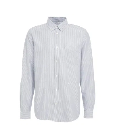 Closed Vertical Stripe Long-sleeve Shirt With Button-down Collar In White