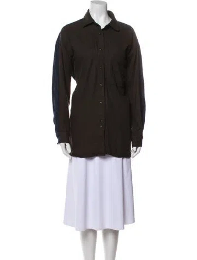 Pre-owned Closed Virgin Wool Long Sleeve Button-up Top In Blue