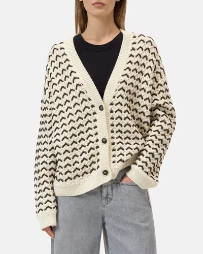 Closed V-neck Crochet Cardigan In Withered Beige In Multi