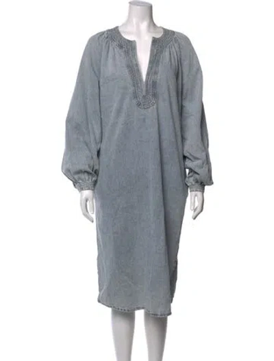 Pre-owned Closed V-neck Knee-length Dress In Blue