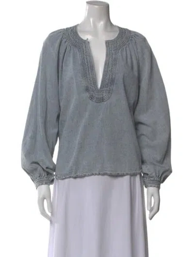 Pre-owned Closed V-neck Long Sleeve Blouse In Gray