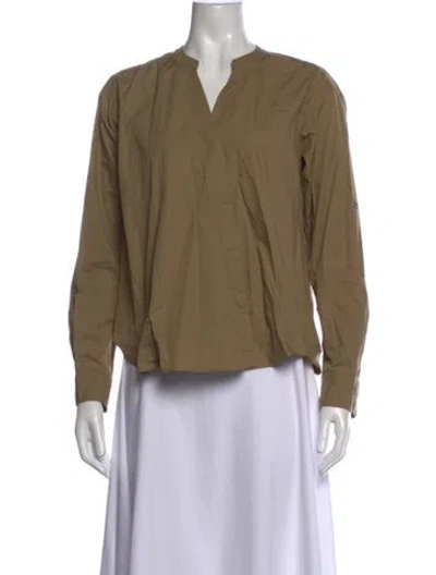 Pre-owned Closed V-neck Long Sleeve Blouse In Green