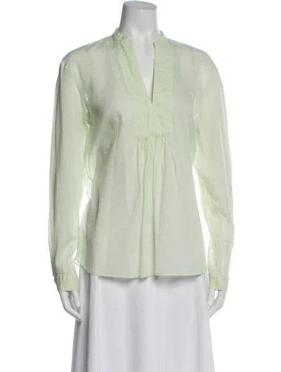 Pre-owned Closed V-neck Long Sleeve Blouse In Green
