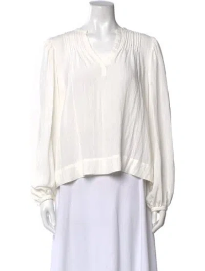 Pre-owned Closed V-neck Long Sleeve Blouse In White